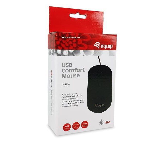 Equip Souris Optique USB 4 Boutons 800/1200/1600 DPI Revêtement Caoutchouc Plug and Play