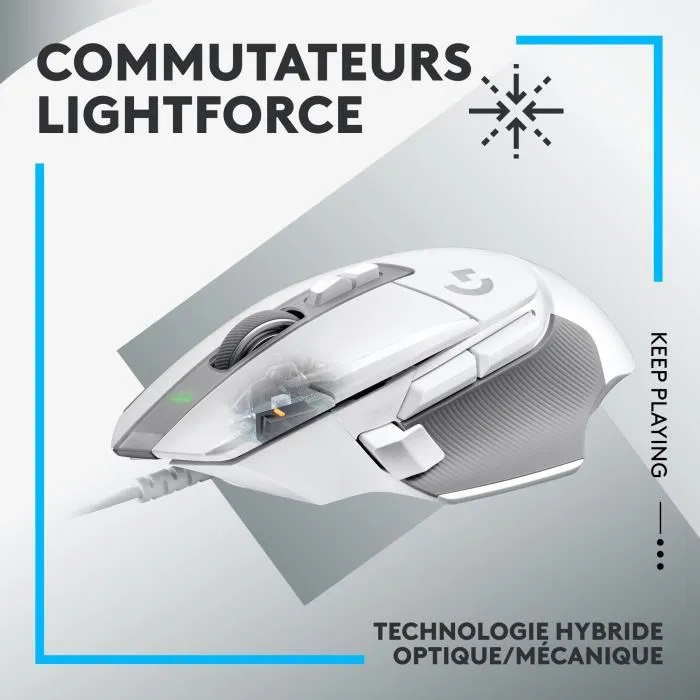 Logitech G Souris de Jeu Filaire G502 X Blanc - Boutons Mécanique Optique Hybride LIGHTFORCE