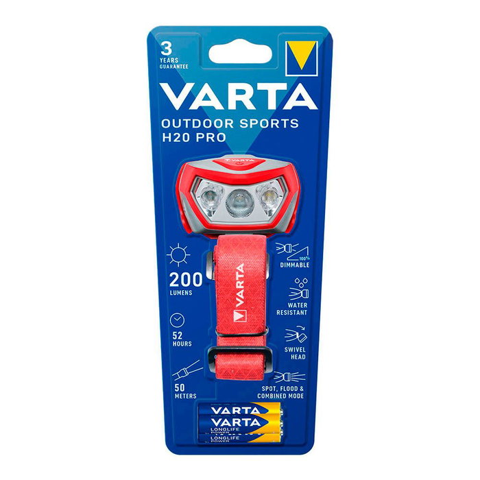 Varta Outdoor Sports H20 Pro Lampe Frontale LED 200 Lumens, 3 Modes, IPX4, avec Piles Incluses Varta Outdoor Sports H20 Pro Lampe Frontale LED 200 Lumens, 3 Modes, IPX4, avec Piles Incluses