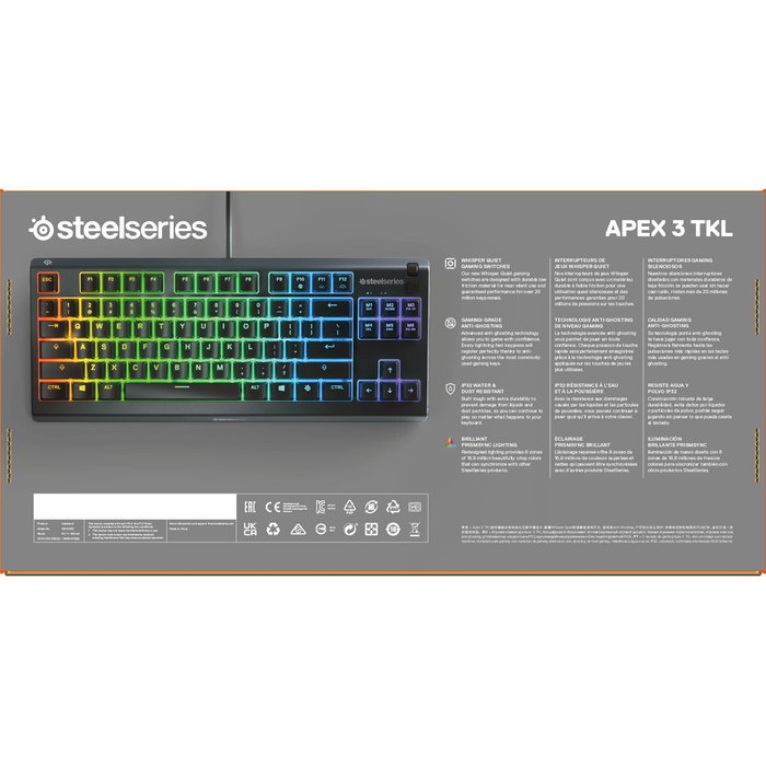 Clavier pour jeu SteelSeries APEX 3 TKL Noir Espagnol Qwerty Clavier pour jeu SteelSeries APEX 3 TKL Noir Espagnol Qwerty