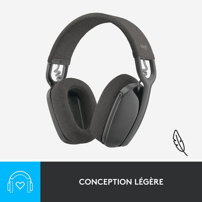 Logitech Zone Vibe 100 - Casque sans fil Bluetooth avec microphone antibruit et 18h d'autonomie - Pour télétravail, jeux et loisirs