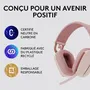 Logitech Zone Vibe 100 - Casque sans fil Bluetooth avec microphone anti-bruit, connectivité multipoint, compatible Teams/Zoom/Meet, Mac/PC, Rose