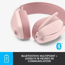 Logitech Zone Vibe 100 - Casque sans fil Bluetooth avec microphone anti-bruit, connectivité multipoint, compatible Teams/Zoom/Meet, Mac/PC, Rose
