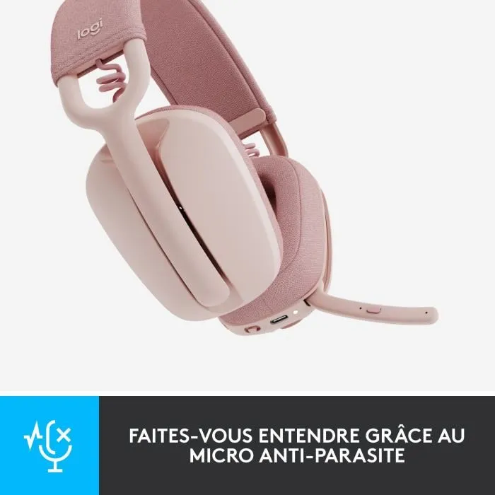 Logitech Zone Vibe 100 - Casque sans fil Bluetooth avec microphone anti-bruit, connectivité multipoint, compatible Teams/Zoom/Meet, Mac/PC, Rose Logitech Zone Vibe 100 - Casque sans fil Bluetooth avec microphone anti-bruit, connectivité multipoint, compatible Teams/Zoom/Meet, Mac/PC, Rose