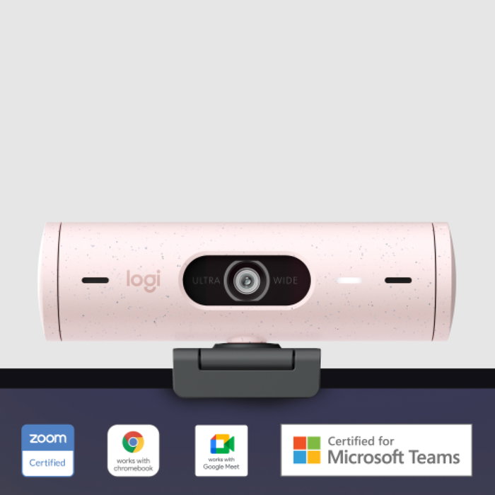 Logitech Brio 500 Webcam Full HD 1080p 4MP USB-C avec HDR, Mic Stéréo, Zoom 4x, Rose
