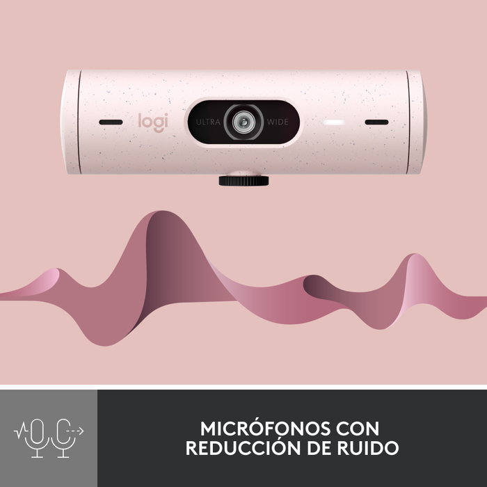 Logitech Brio 500 Webcam Full HD 1080p 4MP USB-C avec HDR, Mic Stéréo, Zoom 4x, Rose
