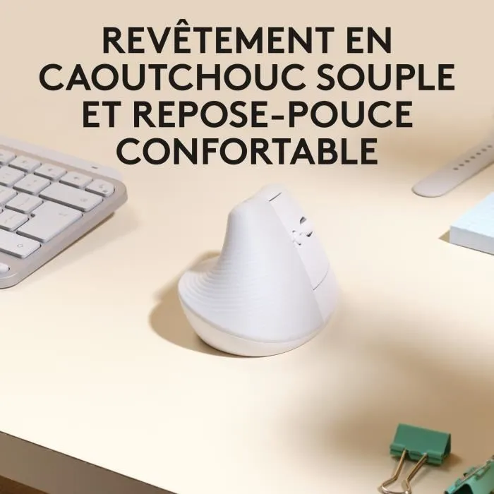 Logitech Lift - Souris ergonomique verticale sans fil pour Mac - Connectivité Bluetooth - Blanc - Droitier - Droitier