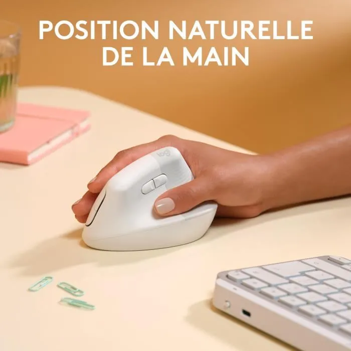 Logitech Lift - Souris ergonomique verticale sans fil pour Mac - Connectivité Bluetooth - Blanc - Droitier - Droitier