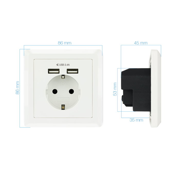 Tooq Prise Schuko 2 Prises avec Connecteur RGB 3PIN, Fixation Magnétique et Velcro, Alimentation SATA
