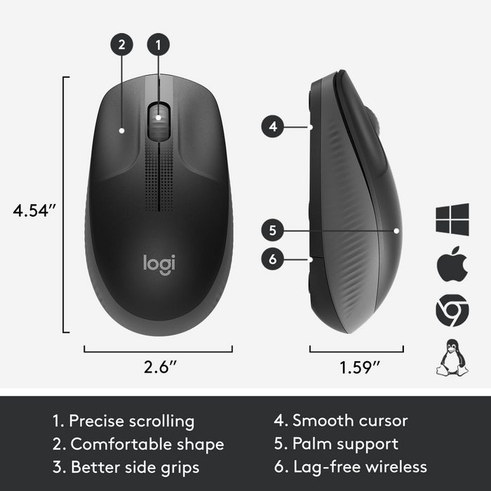 Logitech M190 - Souris Sans Fil Taille Standard pour Ordinateur, Confort Main Droite/Gauche, Précision 1000 dpi, Portée 10 m, Autonomie 18 Mois, Récépteur USB