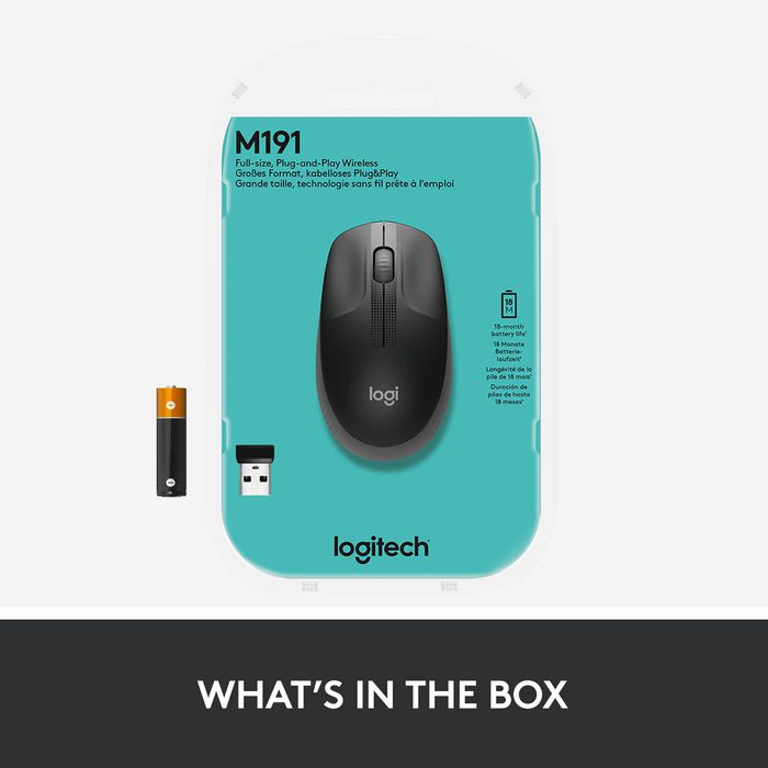 Logitech M190 - Souris Sans Fil Taille Standard pour Ordinateur, Confort Main Droite/Gauche, Précision 1000 dpi, Portée 10 m, Autonomie 18 Mois, Récépteur USB