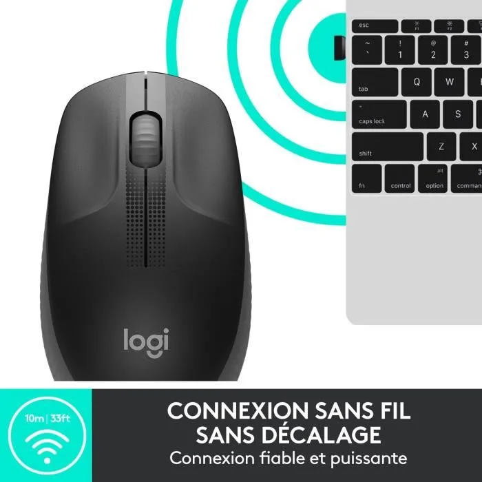 Logitech M190 Souris sans fil ergonomique pour main moyenne/grande, 1000 DPI, technologie optique - Noir