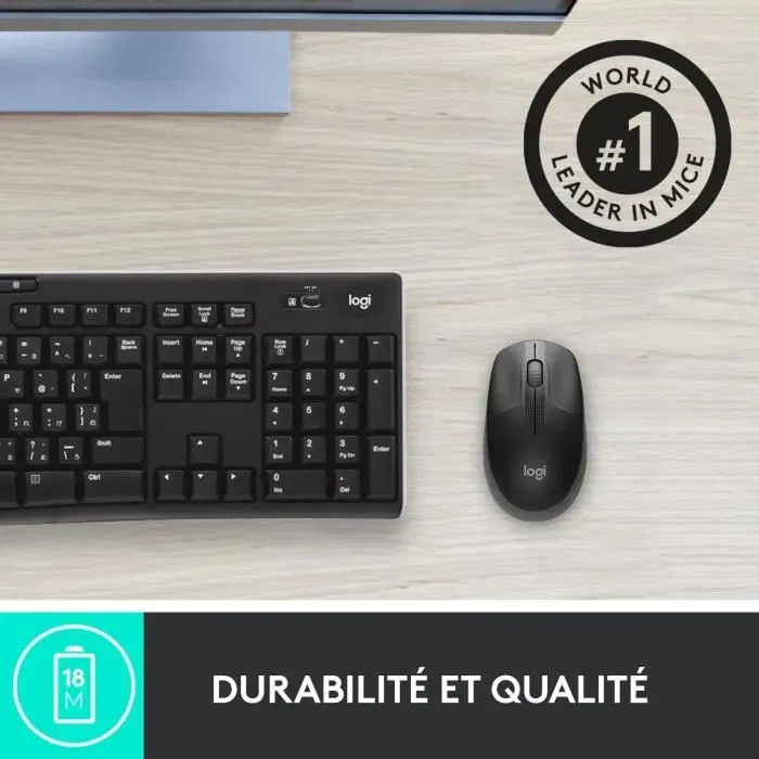Logitech M190 Souris sans fil ergonomique pour main moyenne/grande, 1000 DPI, technologie optique - Noir