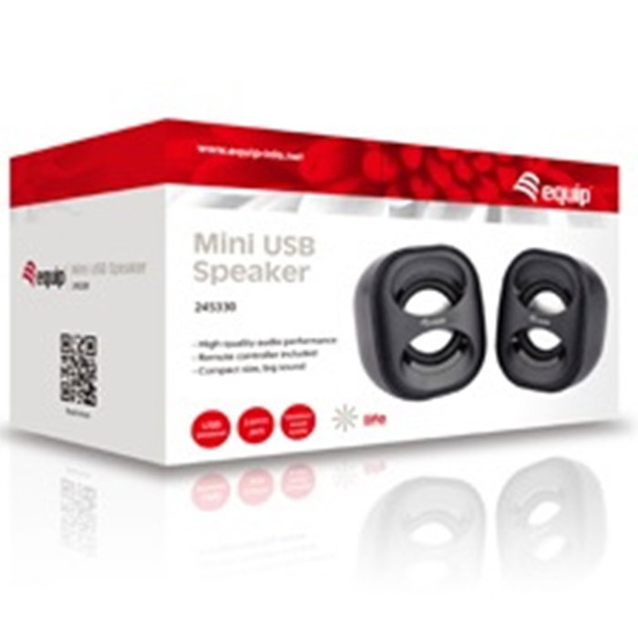 Equip Mini Haut-parleurs Stéréo 2.0 Noir, avec Connectivité USB et Jack 3,5 mm pour PC Equip Mini Haut-parleurs Stéréo 2.0 Noir, avec Connectivité USB et Jack 3,5 mm pour PC