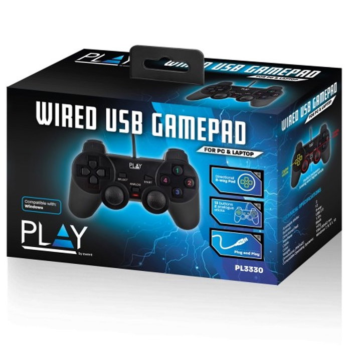 Ewent PL3330 Gamepad USB filaire pour PC - Manette de jeu avec 13 boutons, 2 sticks analogiques et croix directionnelle 8 directions