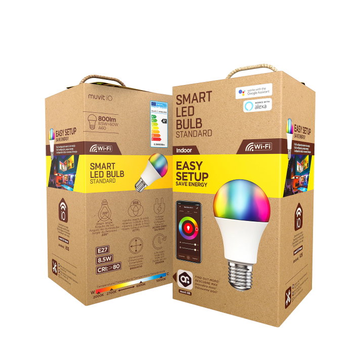 Muvit IO Ampoule Connectée A60 E27 8.5W RGBW WiFi Compatible Alexa Google Home Muvit IO Ampoule Connectée A60 E27 8.5W RGBW WiFi Compatible Alexa Google Home