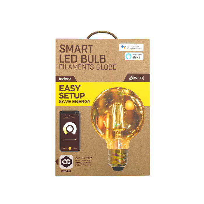 Muvit iO Ampoule Intelligente Filaments Globe Petite Ambre, E27 5W 470lm, Wi-Fi, Compatible Google Home Alexa