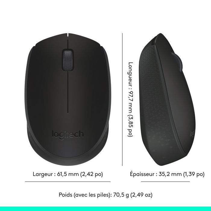 Logitech M171 Souris sans fil 2.4 GHz avec autonomie 12 mois sur pile AA, Noir, pour Windows, macOS, ChromeOS, Linux