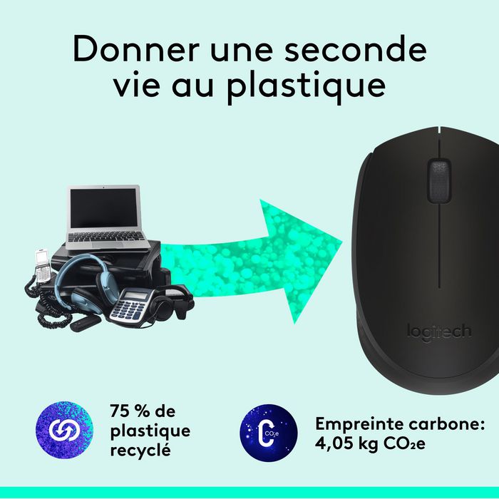 Logitech M171 Souris sans fil 2.4 GHz avec autonomie 12 mois sur pile AA, Noir, pour Windows, macOS, ChromeOS, Linux