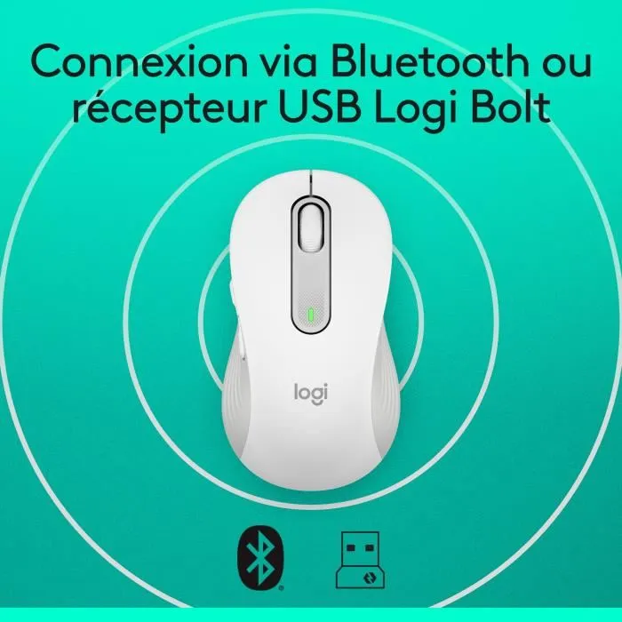 Logitech Signature M650 L - Souris sans fil ergonomique pour droitier, SmartWheel, confortable et productive - Blanc