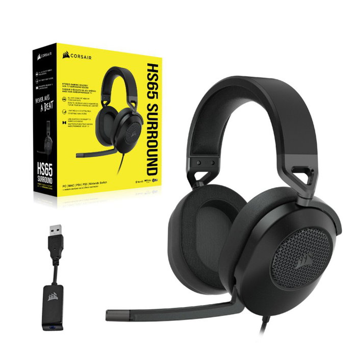 Corsair HS65 Casque Gaming Filaire Carbone avec Microphone Amovible, USB, 20-20000 Hz, 32 Ohm