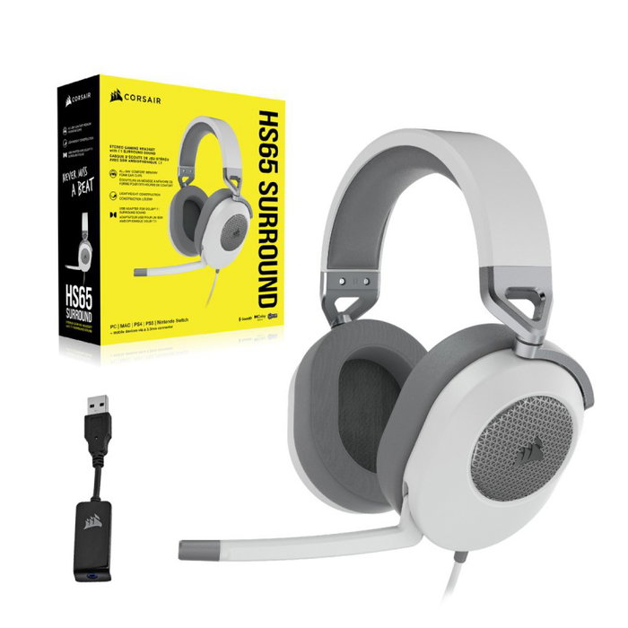 Corsair HS65 Casque Gaming Filaire Blanc avec Microphone à Annulation de Bruit - USB - 20-20000 Hz Corsair HS65 Casque Gaming Filaire Blanc avec Microphone à Annulation de Bruit - USB - 20-20000 Hz