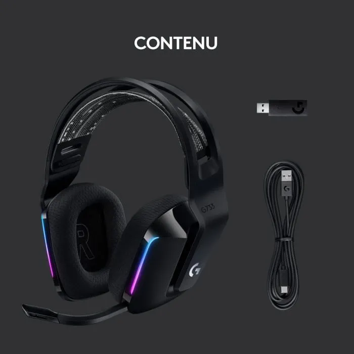 Logitech G - Casque Gaming Sans Fil G733 Lightspeed avec LIGHTSYNC RVB et Blue VO!CE - Noir - Compatible PS5, PS4, PC, MAC