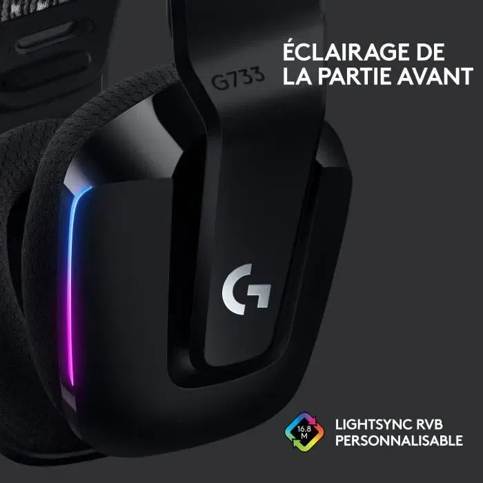 Logitech G - Casque Gaming Sans Fil G733 Lightspeed avec LIGHTSYNC RVB et Blue VO!CE - Noir - Compatible PS5, PS4, PC, MAC