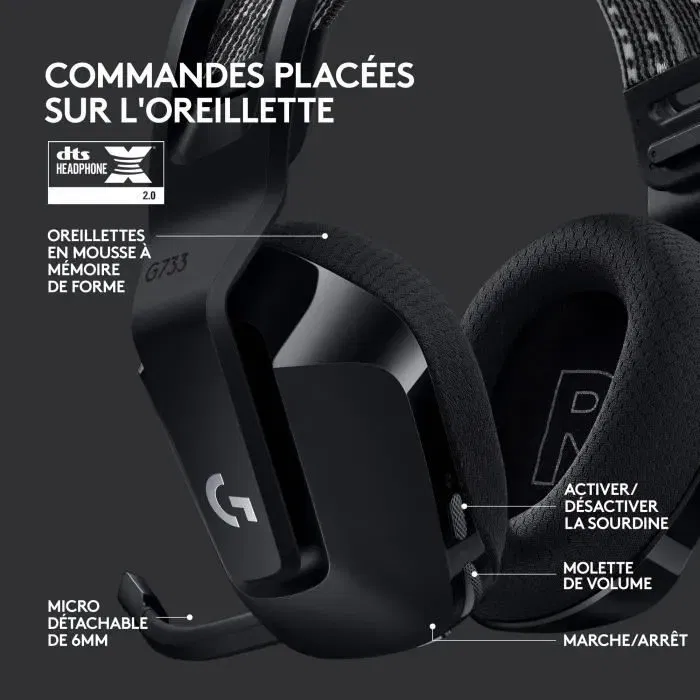 Logitech G - Casque Gaming Sans Fil G733 Lightspeed avec LIGHTSYNC RVB et Blue VO!CE - Noir - Compatible PS5, PS4, PC, MAC
