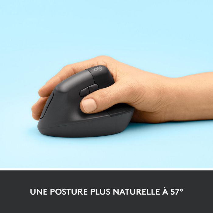 Logitech Lift - Souris ergonomique verticale sans fil pour petites et moyennes mains, Bluetooth/Logi Bolt USB, 4 boutons programmables, silencieuse, compatible Windows/macOS/iPadOS