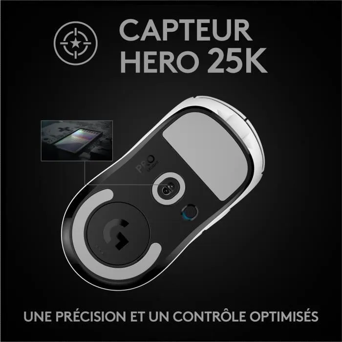 Logitech G Souris Gamer Sans Fil Pro X Superlight, Capteur HERO, Conception Legere, Patins PTFE, Blanc - G Pro X Superlight Logitech G Souris Gamer Sans Fil Pro X Superlight, Capteur HERO, Conception Legere, Patins PTFE, Blanc - G Pro X Superlight