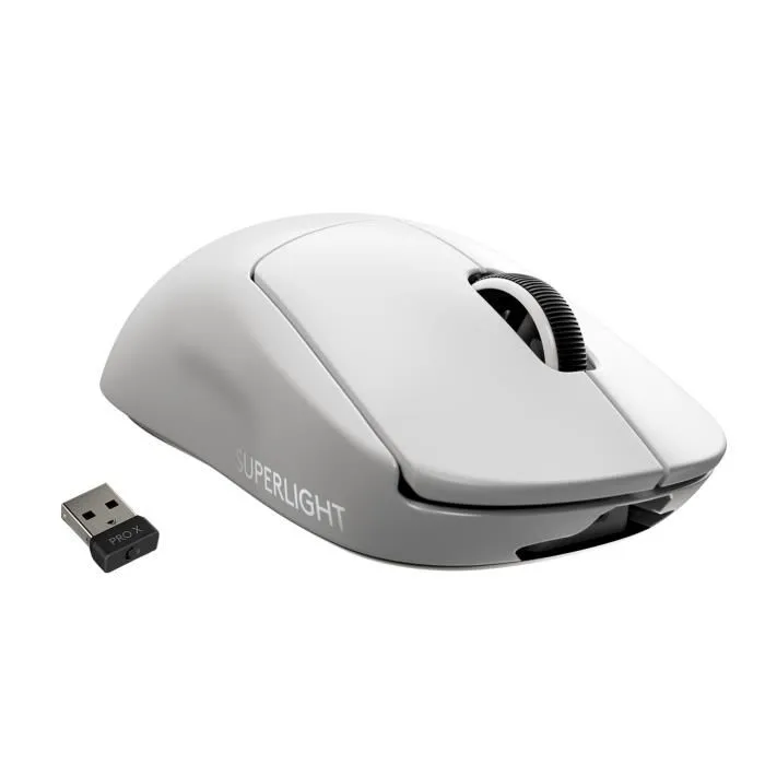 Logitech G Souris Gamer Sans Fil Pro X Superlight, Capteur HERO, Conception Legere, Patins PTFE, Blanc - G Pro X Superlight Logitech G Souris Gamer Sans Fil Pro X Superlight, Capteur HERO, Conception Legere, Patins PTFE, Blanc - G Pro X Superlight