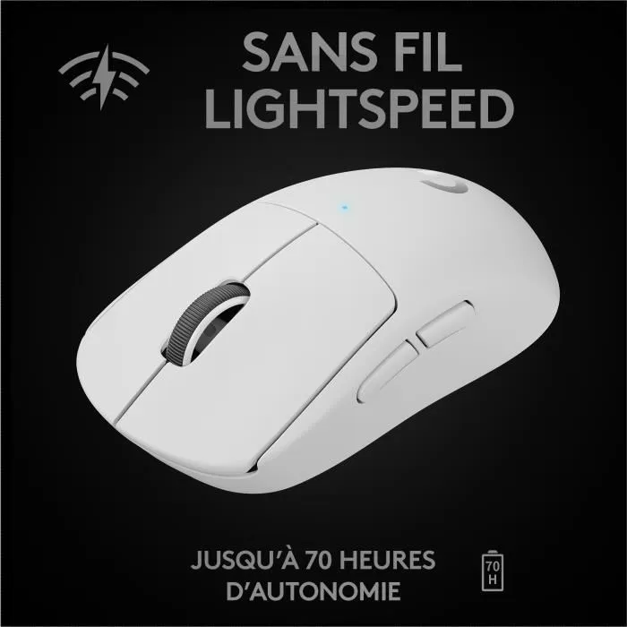Logitech G Souris Gamer Sans Fil Pro X Superlight, Capteur HERO, Conception Legere, Patins PTFE, Blanc - G Pro X Superlight Logitech G Souris Gamer Sans Fil Pro X Superlight, Capteur HERO, Conception Legere, Patins PTFE, Blanc - G Pro X Superlight
