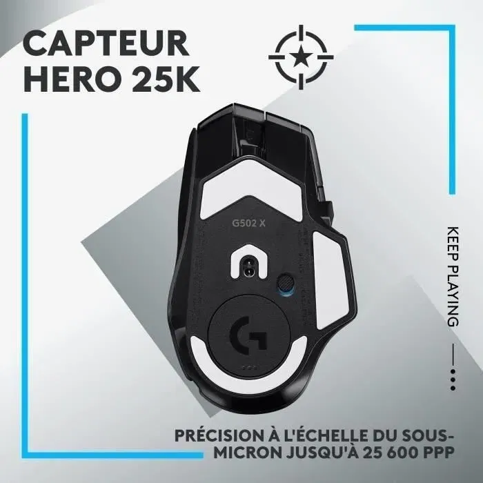Logitech G G502 X Lightspeed - Souris Gaming sans fil pour PC/Mac - Capteur HERO 25K, boutons hybrides, technologie LIGHTSPEED, compatible Powerplay - Noir