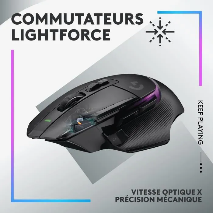 Logitech G Souris gamer sans fil G502 X Plus Lightspeed avec switches LIGHTFORCE et éclairage LIGHTSYNC RVB - Noir