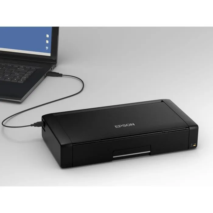 Epson Imprimante jet d'encre A4 sans fil rechargeable USB WorkForce WF-110W, imprimante monofonction compacte et légère