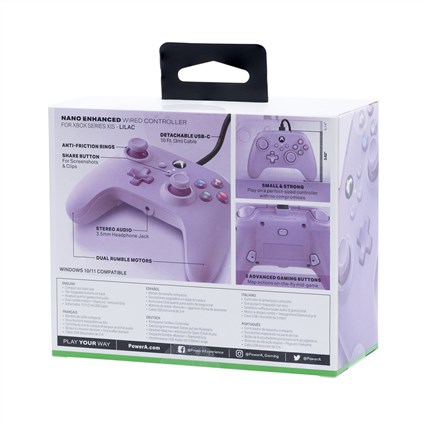 Power A XBGP0025-01 Manette Nanotech Câblée Compatible Xbox Series X|S, Xbox One et PC - Violet, Compacte avec Boutons Programmables