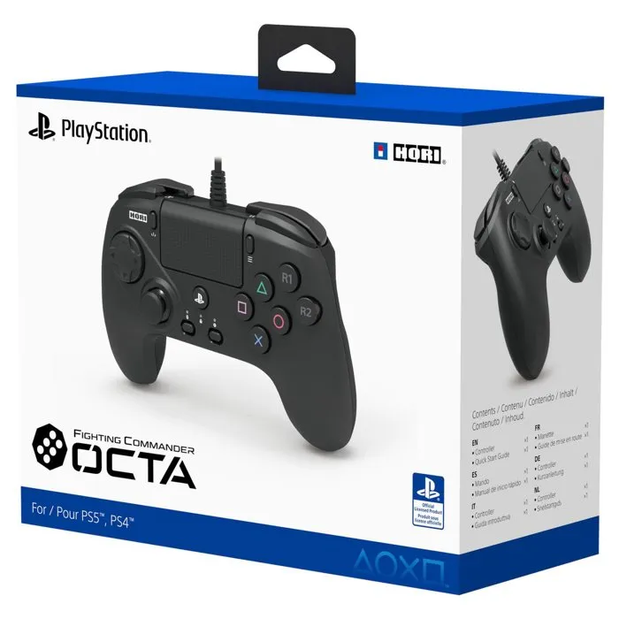 HORI Fighting Commander OCTA Manette Filaire pour PS5, PS4 et PC - Noir - 6 Boutons, Croix Directionnelle Configurable, Jack 3.5 mm - Officiel Sony