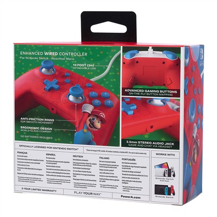 PowerA NSGP0001-01 Manette avec câble USB améliorée pour Nintendo Switch - Thème Super Mario WOO-HOO! - Avec boutons programmables et prise pour casque