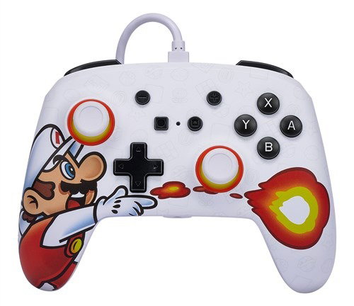 Power A 1526549-01 Manette Nintendo Switch câblée améliorée Mario Fireball avec commandes avancées, ergonomique, câble USB 3 m