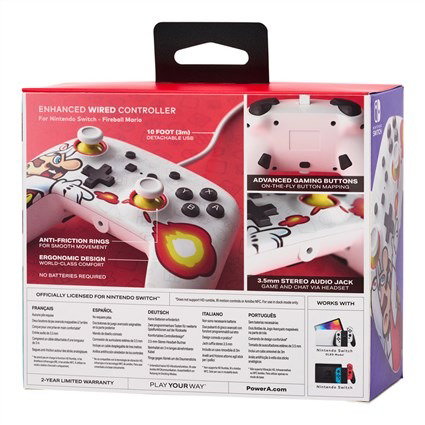 Power A 1526549-01 Manette Nintendo Switch câblée améliorée Mario Fireball avec commandes avancées, ergonomique, câble USB 3 m