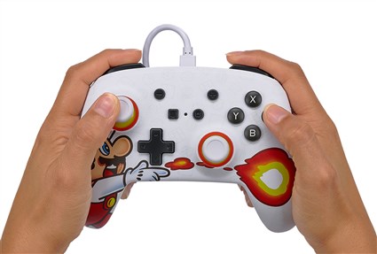 Power A 1526549-01 Manette Nintendo Switch câblée améliorée Mario Fireball avec commandes avancées, ergonomique, câble USB 3 m