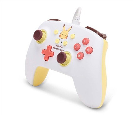 PowerA 1522661-01 Manette avec câble améliorée pour Nintendo Switch - Modèle Pikachu Type Électrique avec licence officielle, boutons programmables et cable USB-C 3m