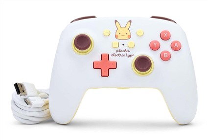 PowerA 1522661-01 Manette avec câble améliorée pour Nintendo Switch - Modèle Pikachu Type Électrique avec licence officielle, boutons programmables et cable USB-C 3m