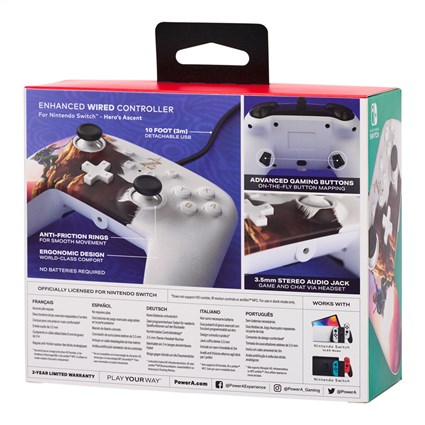 PowerA Mando Enhanced avec câble USB-C NSGP0031-01 pour Nintendo Switch - Manette officielle avec boutons programmables et prise casque