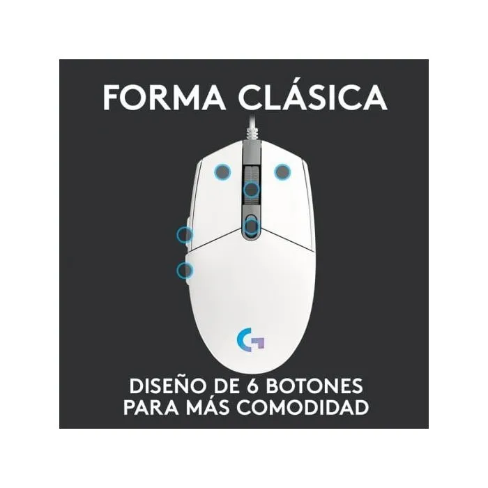 Logitech G G203 Souris de Jeu Filaire Blanc - Capteur 8000 PPP, RVB LIGHTSYNC Personnalisable