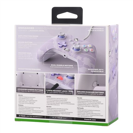 PowerA Manette Xbox avec cable XBGP0001-KJ - Manette officielle avec cable 3m pour Xbox Series X/S, One et Windows - 2 boutons programmables, double vibration, lavande