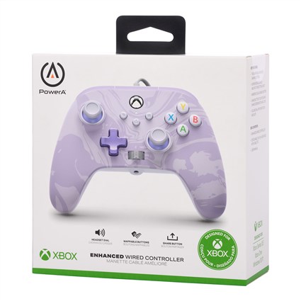 PowerA Manette Xbox avec cable XBGP0001-KJ - Manette officielle avec cable 3m pour Xbox Series X/S, One et Windows - 2 boutons programmables, double vibration, lavande
