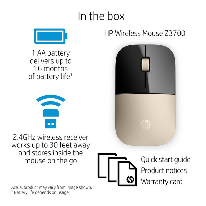HP Souris sans fil Z3700 - Souris optique avec capteur 1200 dpi, connexion USB 2.4 GHz et design portable pour Windows et Mac