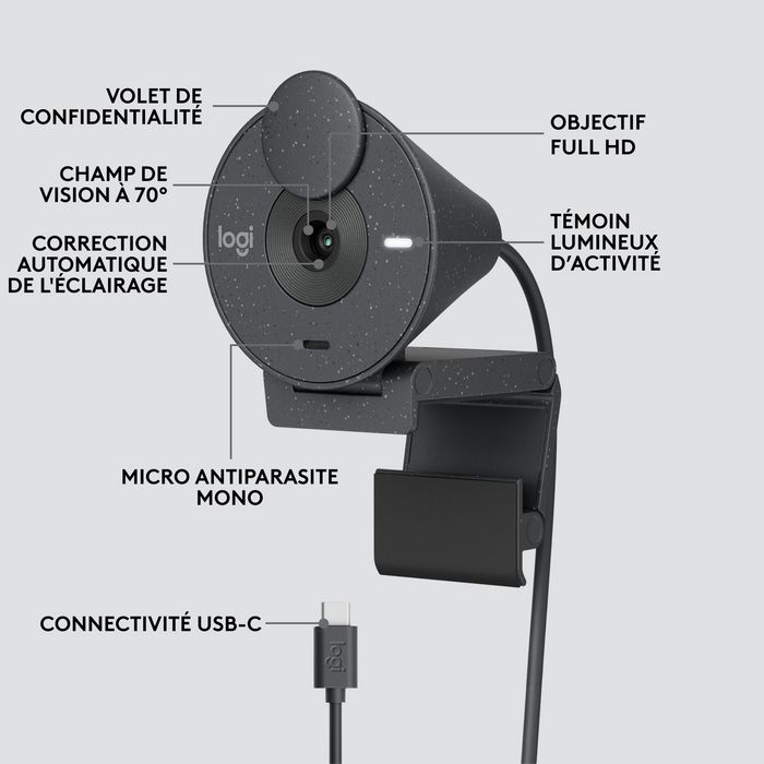 Logitech Brio 300 - Webcam Full HD avec mise au point automatique et microphones